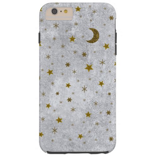 Abstract silver paper with gold stars moon tough iPhone 6 plus case