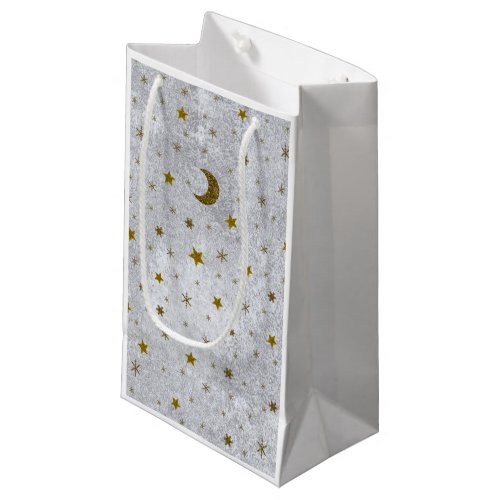 Abstract silver paper with gold stars moon small gift bag