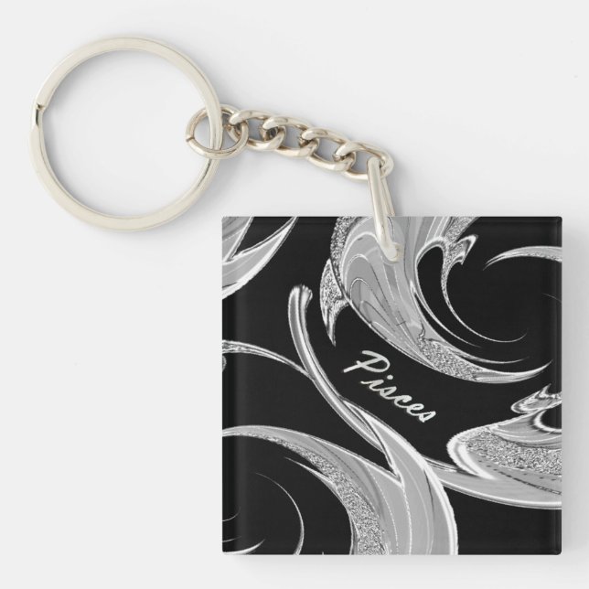 Abstract Silver Pisces Zodiac Keychain (Front)