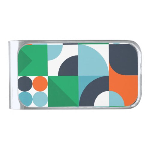 Abstract simple shapes and shapes silver finish money clip