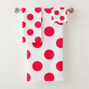 Abstract simple stylish red white polka dots circl bath towel set