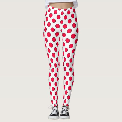 Abstract simple stylish red white polka dots circl leggings