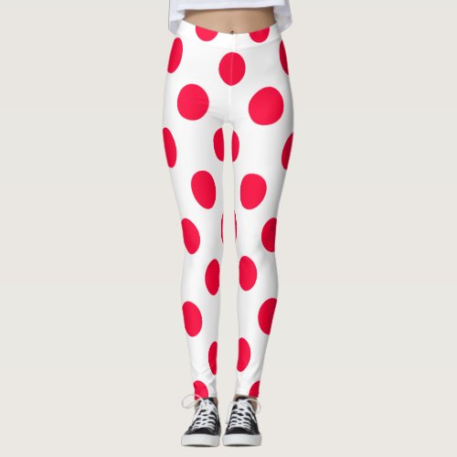 Abstract simple stylish red white polka dots circl leggings