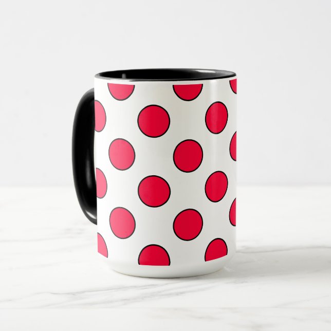 Abstract simple stylish red white polka dots circl mug (Front Left)