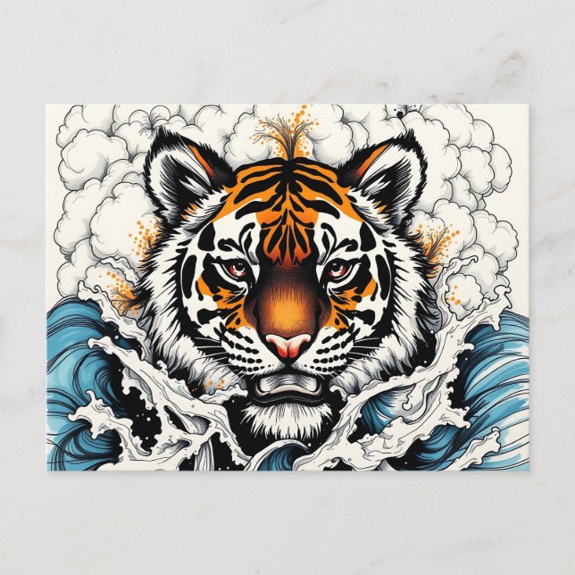 Abstract Sketch Tiger in Water Postcard (Front)