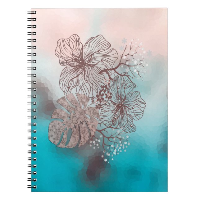 Abstract sketched flowers leaves floral gradient p notebook (Front)
