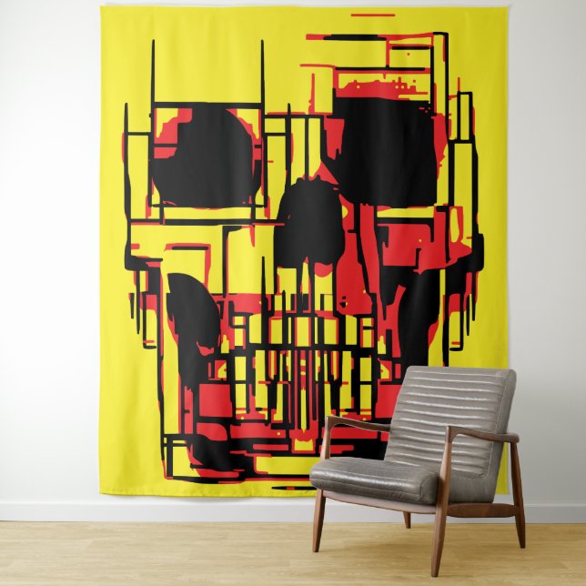 Abstract Skull in Vibrant Colors Tapestry (In Situ)