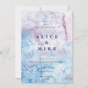 Abstract Sky Blue & Purple Watercolor Galaxy  Invi Invitation