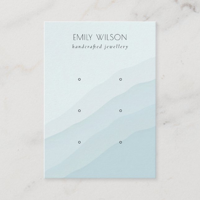 Abstract Sky Blue Waves 3 Stud Earring Display Business Card (Front)