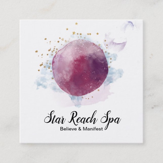 *~* Abstract Sky Cosmo Stars Watercolor Universe Square Business Card (Front)