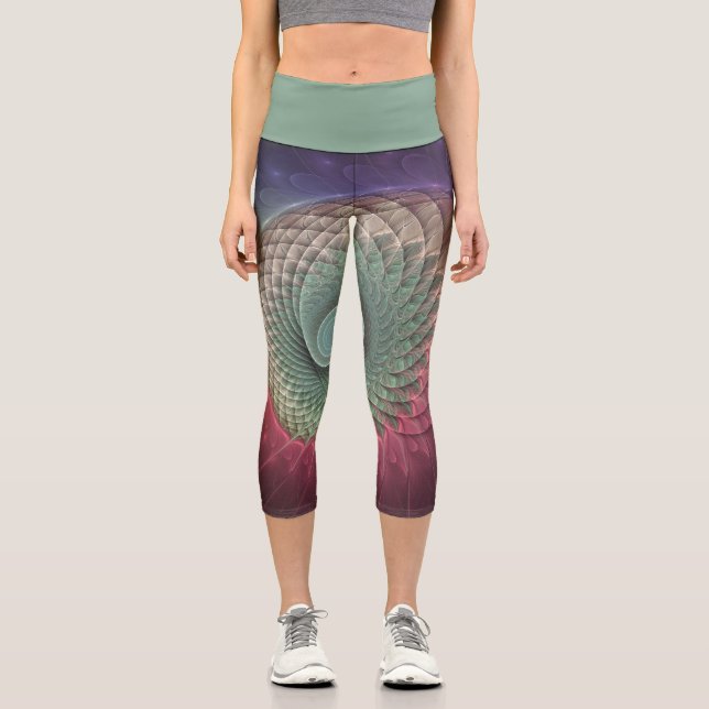 Abstract Snail Colorful Modern Fractal Art Capri Leggings (Front)