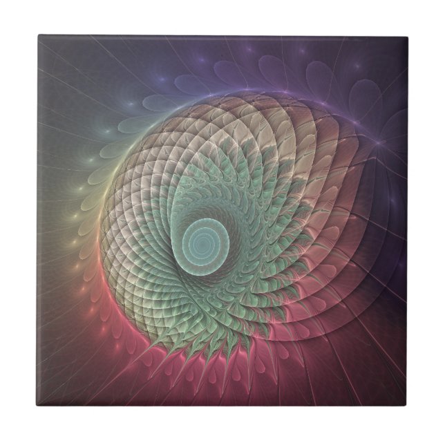Abstract Snail Colorful Modern Fractal Art Ceramic Tile (Front)