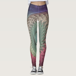 Abstract Snail Colorful Modern Fractal Art Leggings