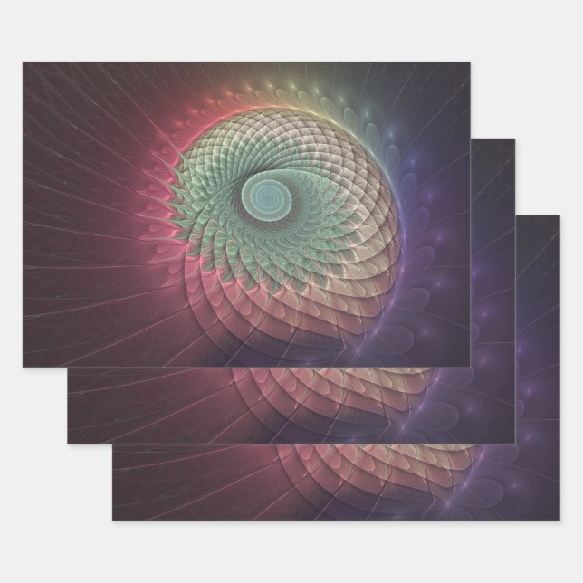 Abstract Snail Colorful Modern Fractal Art Wrapping Paper Sheets (Set)