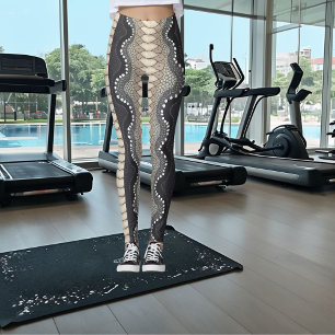 Abstract Snake Skin Black Beige Gray Elegant Leggings