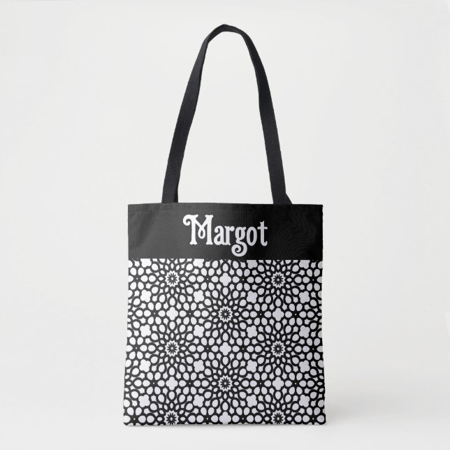 Abstract Snowflake in Classic Black and White  Tote Bag (Front)