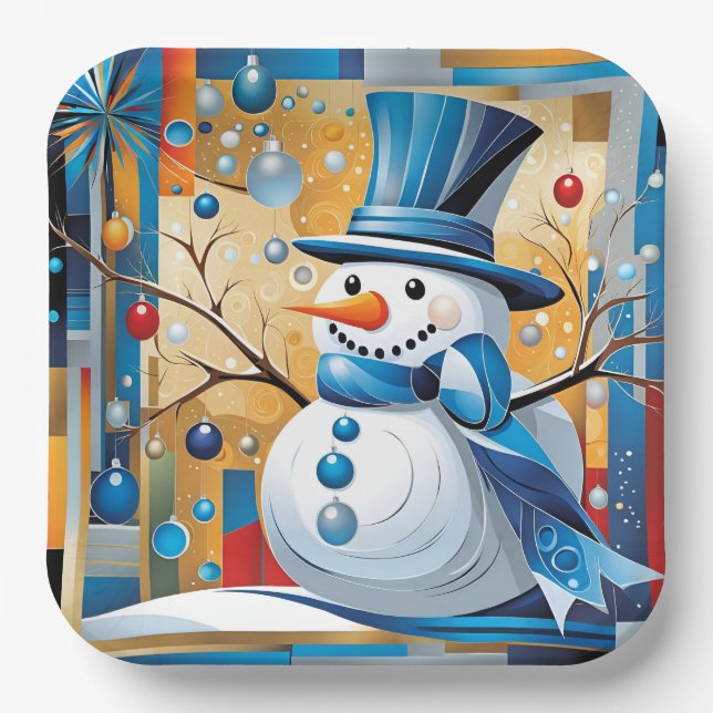 Abstract Snowman Paper Plates (Front)