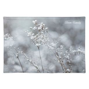 Abstract snowy winter Wildflower Personalized Cloth Placemat