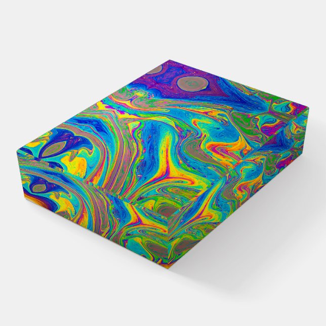 Abstract Soap and Oil Rainbow Swirl Glass Paperweight (Angled)