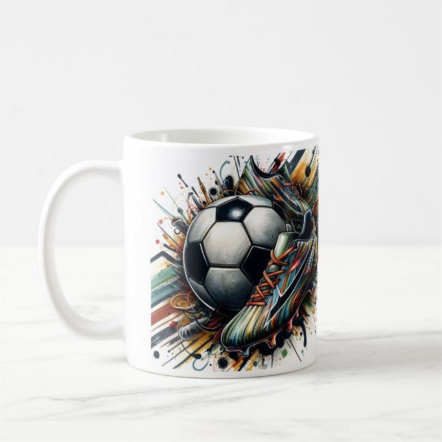 Abstract Soccer Ball Cleats Coffee Mug (Left)