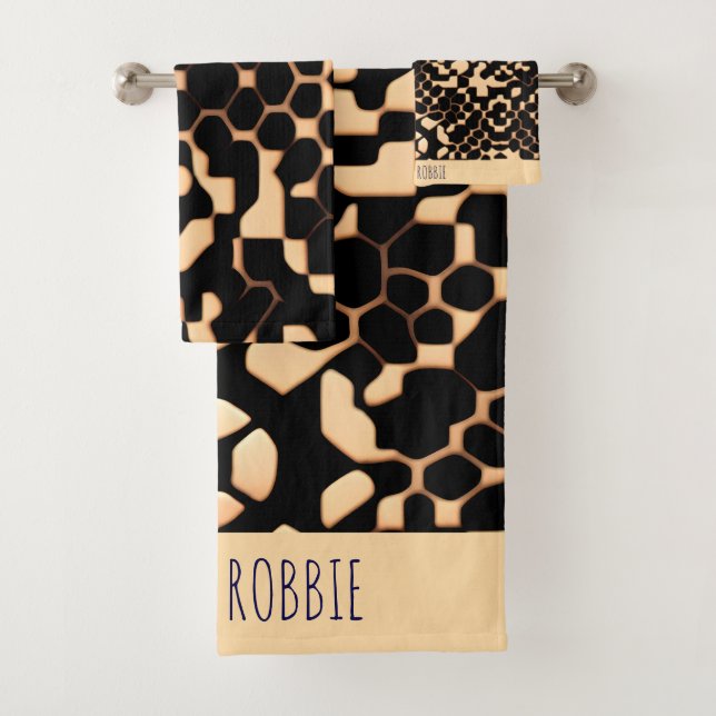 Abstract Soccer Halftone Black Biege Pattern Bath Towel Set (Insitu)