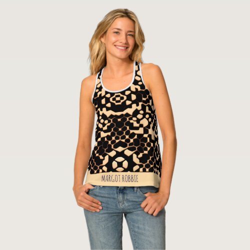 Abstract Soccer Halftone Black Biege Pattern Tank Top
