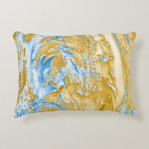 Abstract Soft Blue Golden Touches Accent Pillow