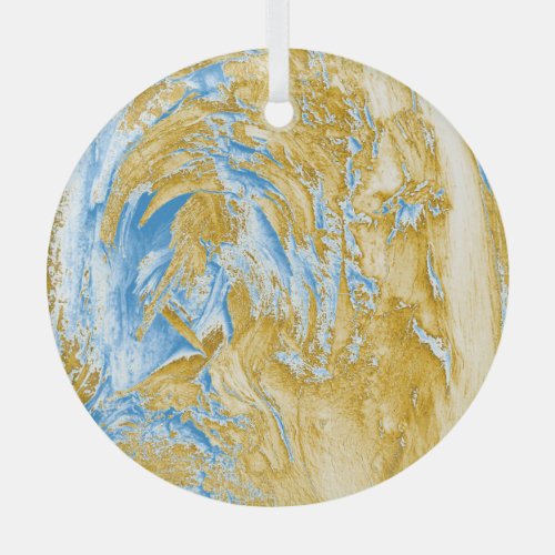 Abstract Soft Blue Golden Touches Glass Ornament