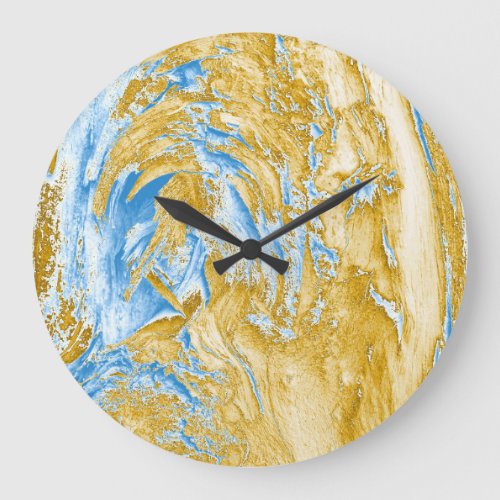 Abstract Soft Blue Golden Touches Large Clock