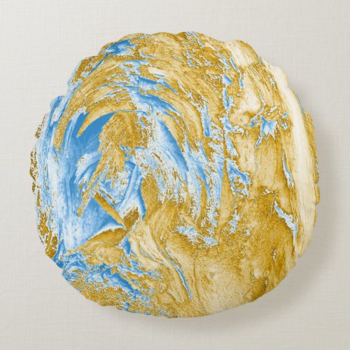 Abstract Soft Blue Golden Touches Round Pillow