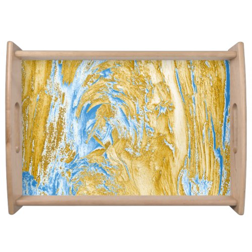 Abstract Soft Blue Golden Touches Serving Tray