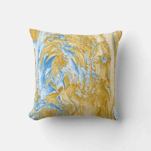 Abstract Soft Blue Golden Touches Throw Pillow