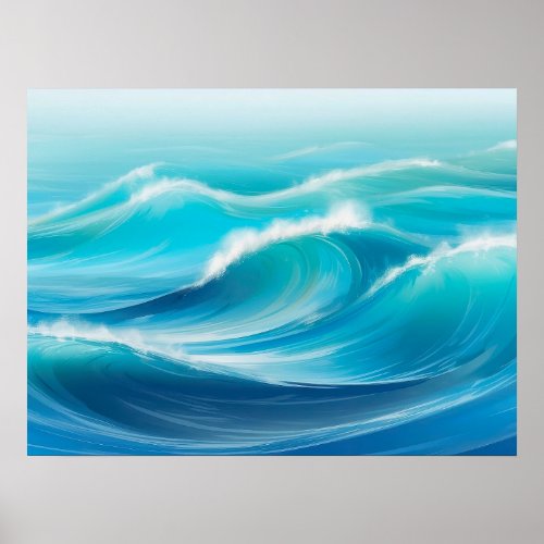 Abstract soft blue ocean water waves splash  poster