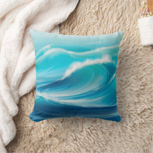 Abstract Soft Blue Ocean Water Waves Splash Throw Pillow