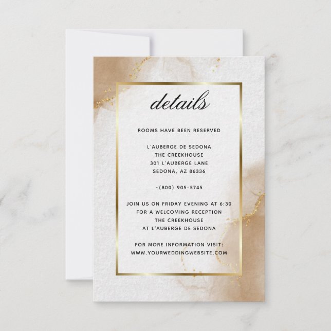 Abstract Soft Brown Gold Marbled Details RSVP Card (Front)