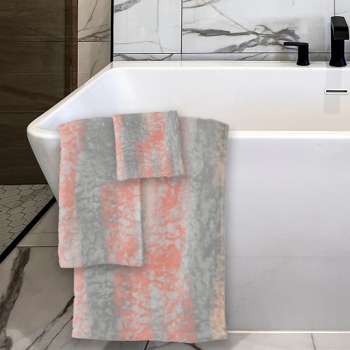 Abstract Soft Hues Coral Peach Gray Bath Towel Set