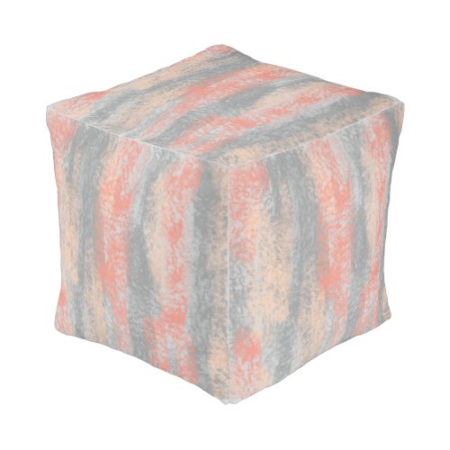 Abstract Soft Hues Coral Peach Gray Cube Pouf