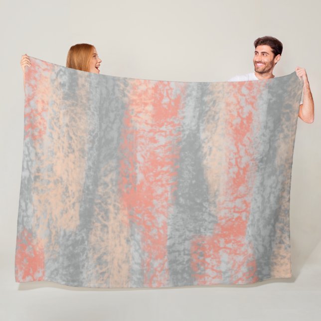 Abstract Soft Hues Coral Peach Gray Fleece Blanket (In Situ)