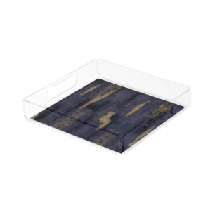 Abstract Soft Hues Deep Blue & Gold Acrylic Tray