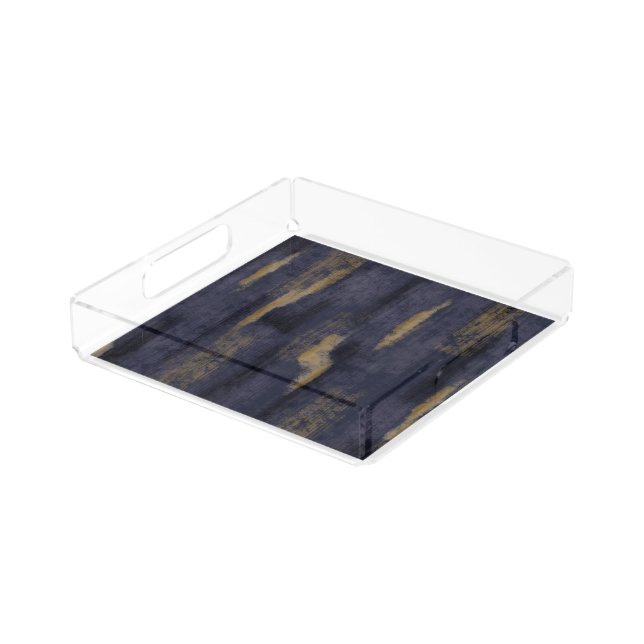 Abstract Soft Hues Deep Blue & Gold Acrylic Tray (Angled)