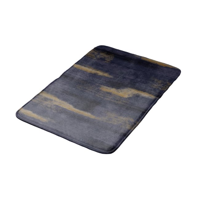 Abstract Soft Hues Deep Blue & Gold Bath Mat (Angled)