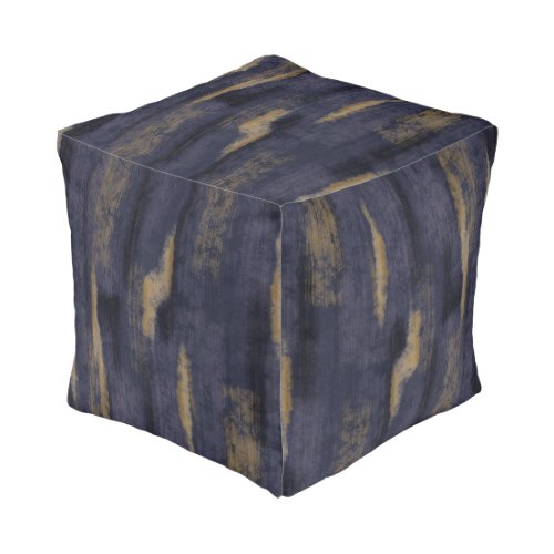 Abstract Soft Hues Deep Blue  Gold Pouf