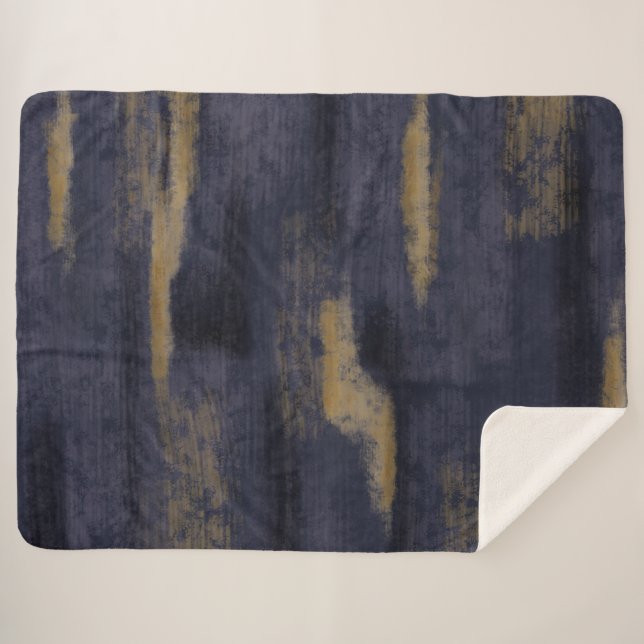 Abstract Soft Hues Deep Blue & Gold Sherpa Blanket (Front (Horizontal))