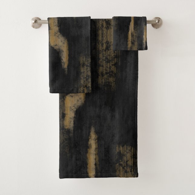 Abstract Soft Hues Deep Charcoal & Gold Bath Towel Set (Insitu)