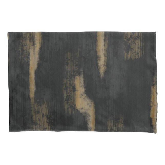 Abstract Soft Hues Deep Charcoal & Gold Pillow Case (Front-Left)