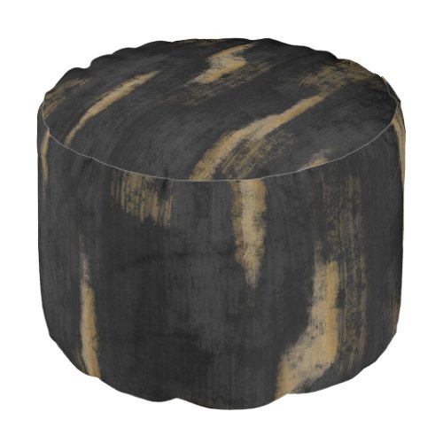 Abstract Soft Hues Deep Charcoal  Gold Pouf