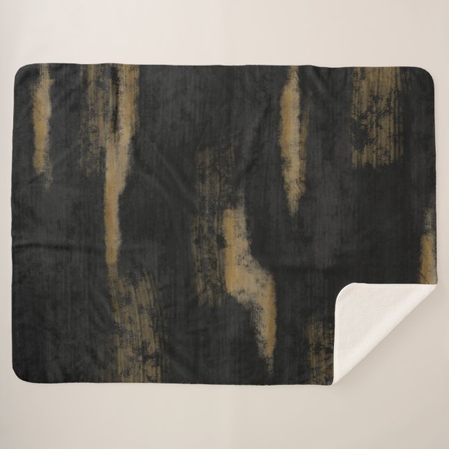 Abstract Soft Hues Deep Charcoal & Gold Sherpa Blanket (Front (Horizontal))
