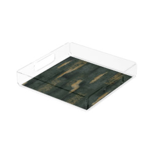 Abstract Soft Hues Deep Green & Gold Acrylic Tray