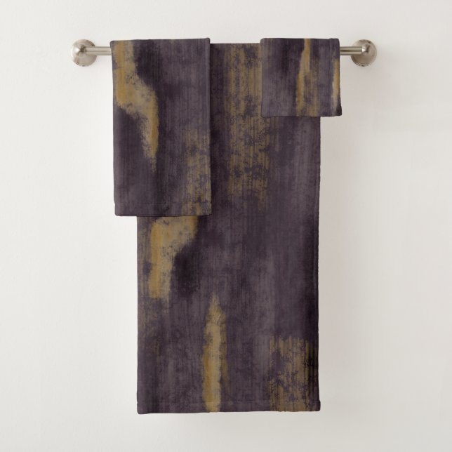 Abstract Soft Hues Deep Plum & Gold Bath Towel Set (Insitu)