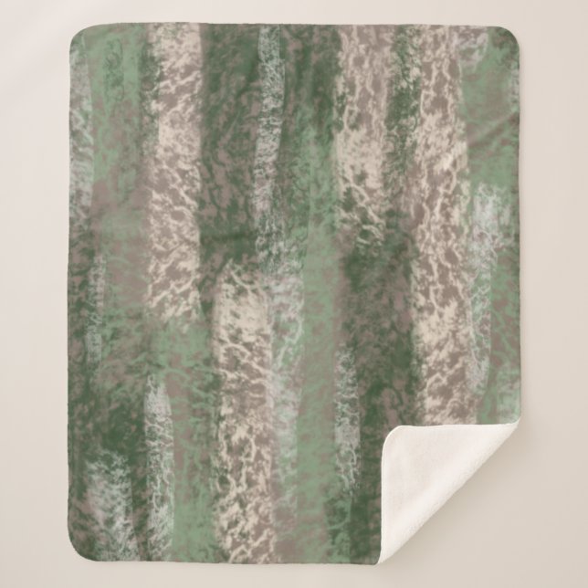Abstract Soft Hues Gray Beige Green Sherpa Blanket (Front)